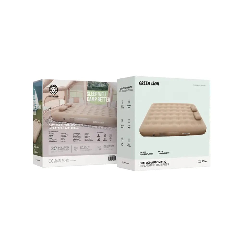 Green Lion GMT-200 Automatic Inflatable Mattress offers quick 140-second inflation Skin-Friendly Fabric

