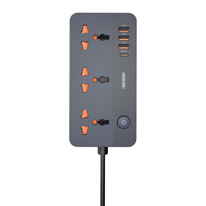 Green Lion GS-200 Power Socket. Featuring 3 universal sockets, 3 USB-A ports (15W total), and a 20W PD USB-C port