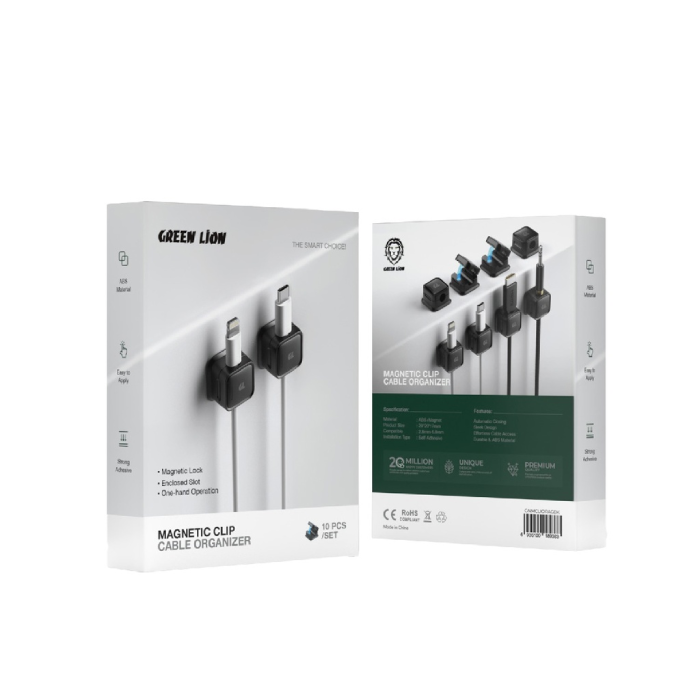 Green Lion Magnetic Clip Cable Organizer – Strong Adhesive, Durable ABS Build Effortless Cable Access

