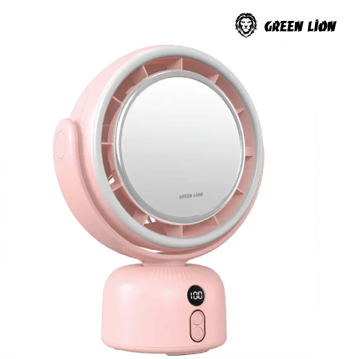 Green Lion Makeup Mirror with Fan, 5 Levels Fan Speed 3 Light Modes