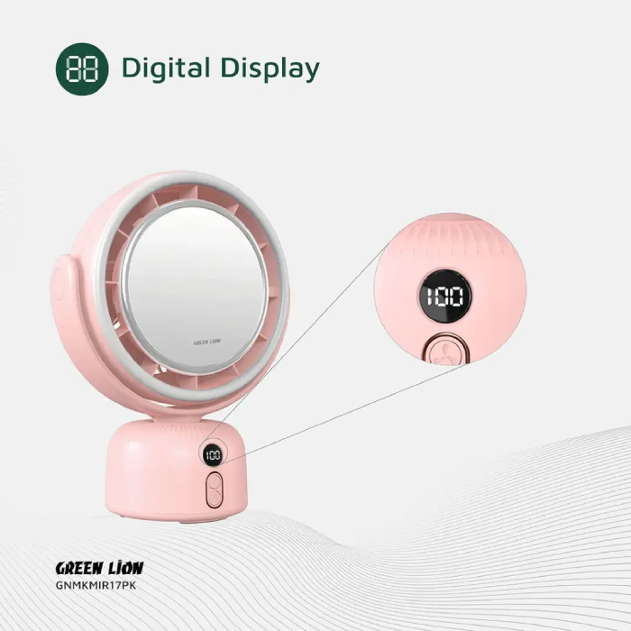 Green Lion Makeup Mirror with Fan, 5 Levels Fan Speed 3 Light Modes Digital Display
