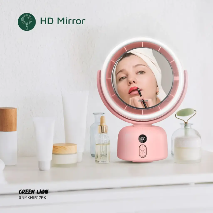 Green Lion Makeup Mirror with Fan, 5 Levels Fan Speed 3 Light Modes HD Mirror