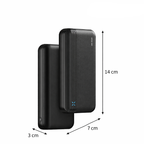 Slim black powerbank 20000mah with dual USB ports for fast charging phones, reliable power 20000mah bank Qatar