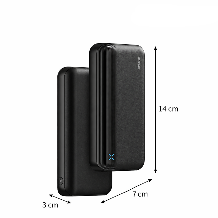 Slim black powerbank 20000mah with dual USB ports for fast charging phones, reliable power 20000mah bank Qatar