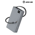 Green Lion Retractable Power Bank 35W 10000mAh offers fast charging with a built-in Type-C cable grey