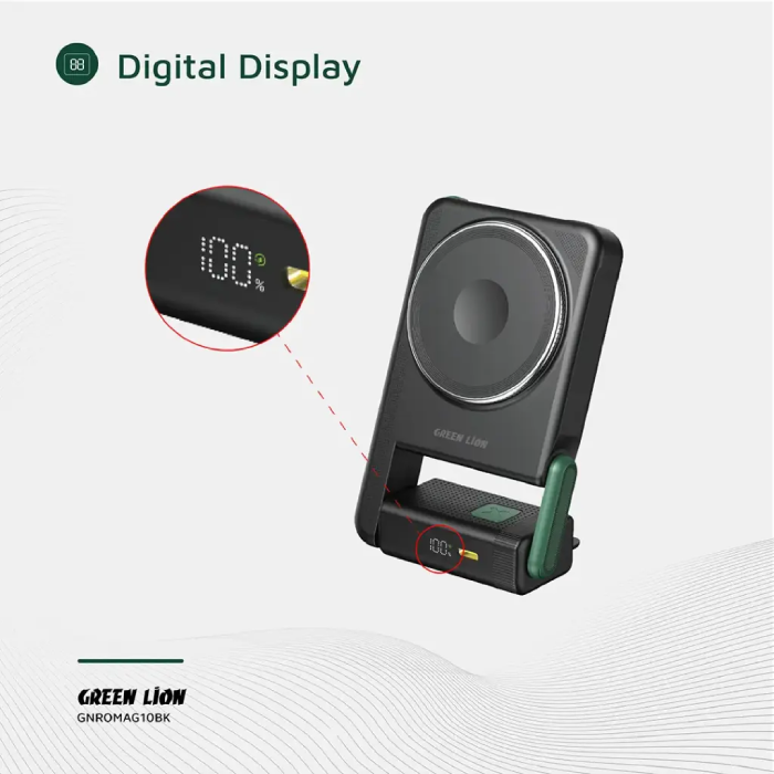 Green Lion Rotex MagSafe 10000mAh Power Bank, iWatch Charging Digital Display
