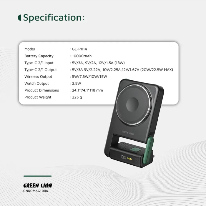 Green Lion Rotex MagSafe 10000mAh Power Bank, iWatch Charging Specifications