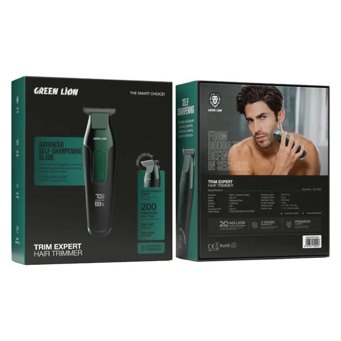 Green Lion Trim Expert Hair Trimmer with 1/2/3mm Combs Size Type-C Charging

