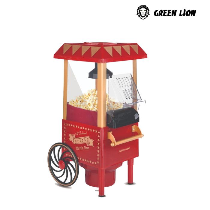 Green Lion Vintage Popcorn Maker pops popcorn efficiently with hot air technology
