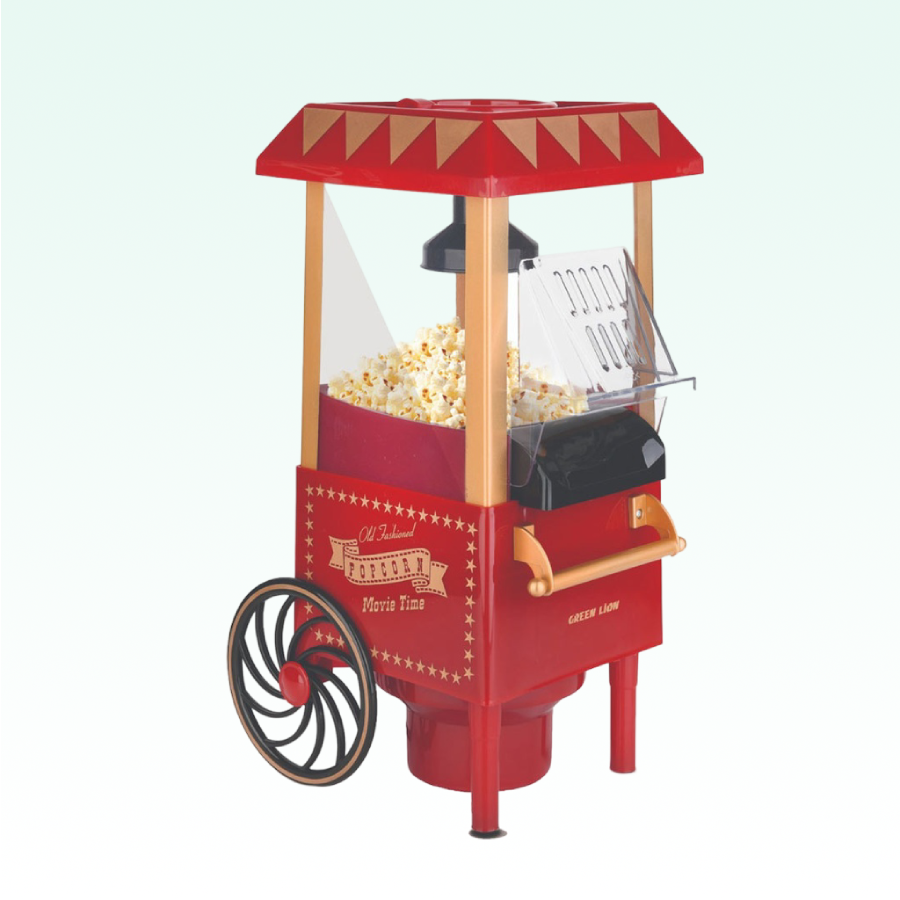 Green Lion Vintage Popcorn Maker pops popcorn efficiently with hot air technology