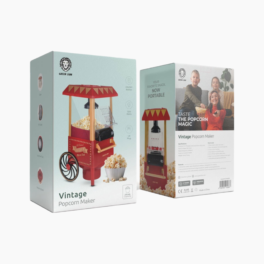 Green Lion Vintage Popcorn Maker pops popcorn efficiently with hot air technology Air Outlet
