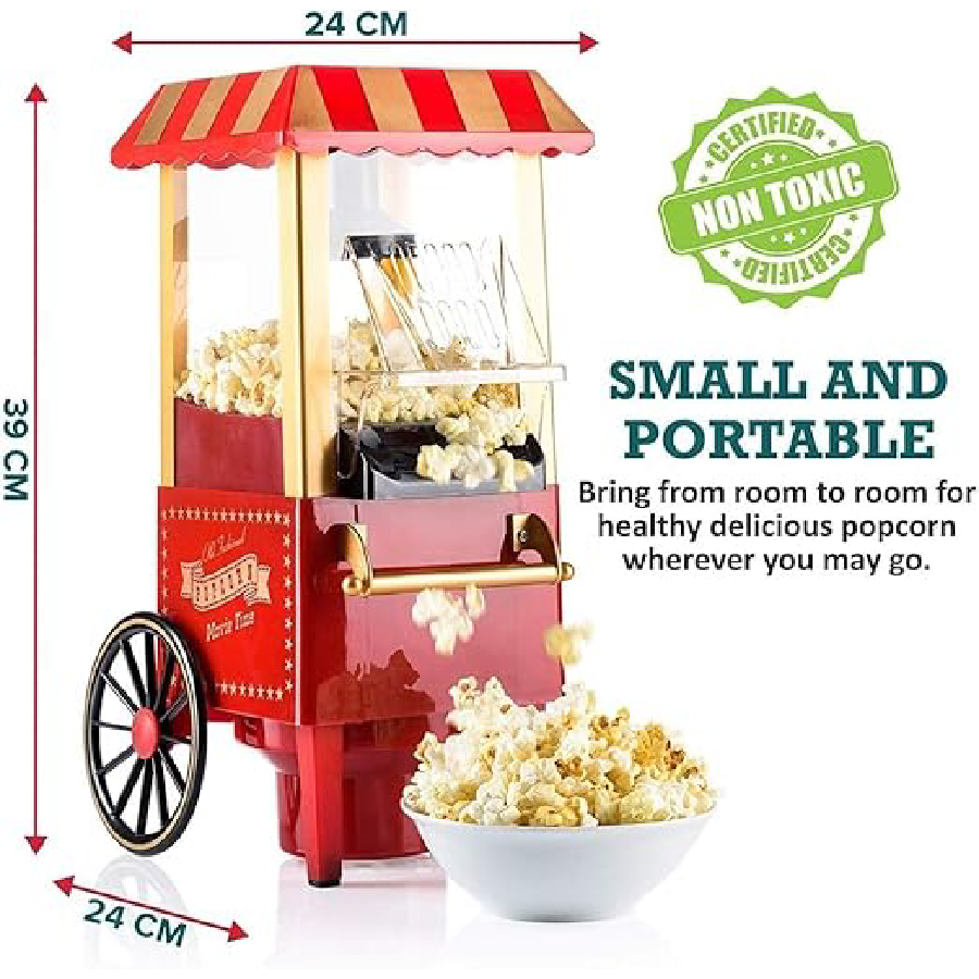 Green Lion Vintage Popcorn Maker pops popcorn efficiently with hot air technology Dimensions
