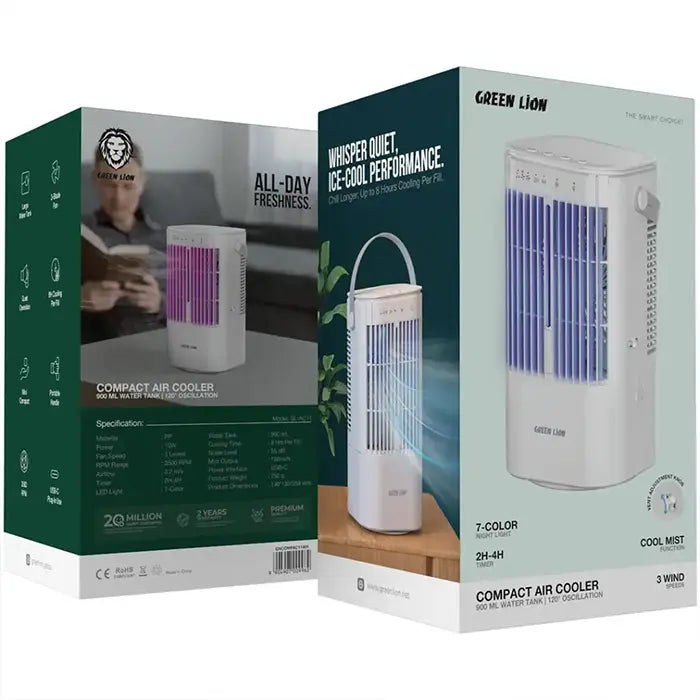 Green Lion cooler packaging box with product features and design in homesouq Qatar