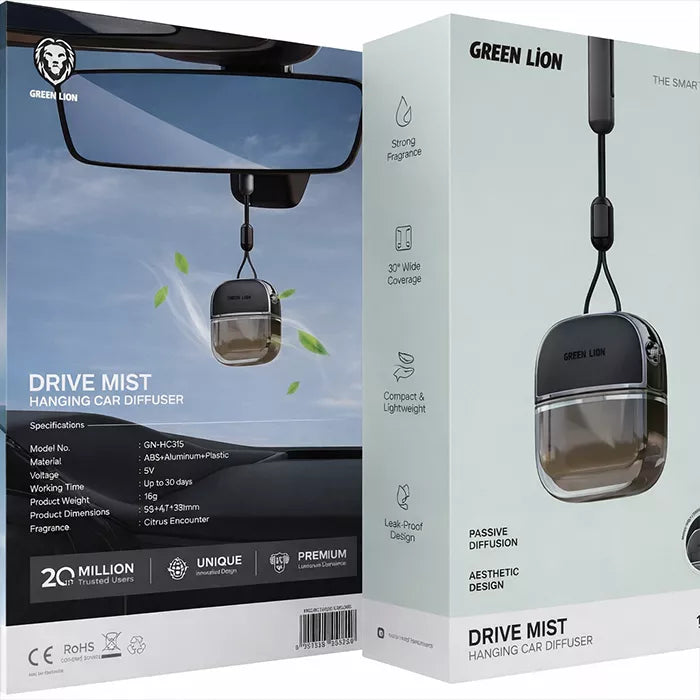 Green Lion car diffuser box packaging and product display for hanging car diffuser Qatar 