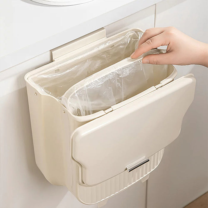 Hanging Foldable Kitchen Trash Bin with Lid, Cabinet Cupboard Door Hanging Recycling Waste Bin Safe Material