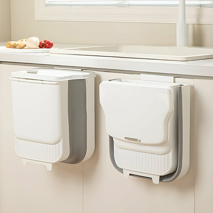 Hanging Foldable Kitchen Trash Bin with Lid, Cabinet Cupboard Door Hanging Recycling Waste Bin Space-Saving