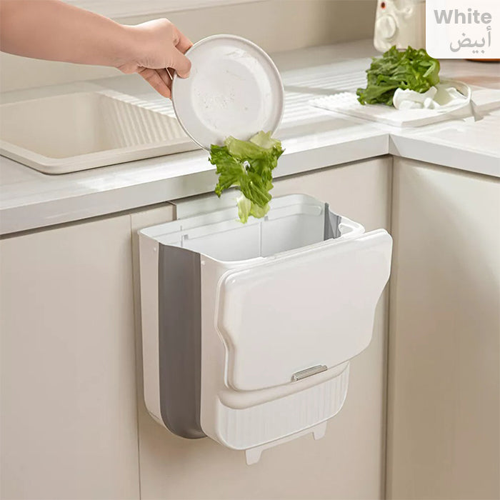 Hanging Foldable Kitchen Trash Bin with Lid, Cabinet Cupboard Door Hanging Recycling Waste Bin White