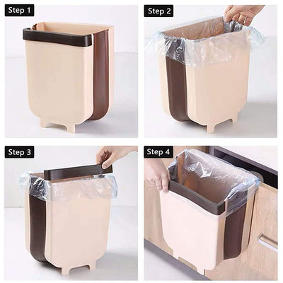 Hanging Trash Can for Kitchen Cabinet Door Wall Mounted Folding Waste Bin  Multi-Purpose Use