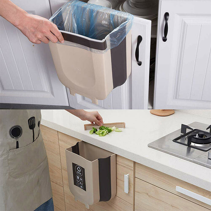 Hanging Trash Can for Kitchen Cabinet Door Wall Mounted Folding Waste Bin Perfect cabinet