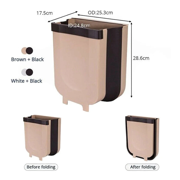 Hanging Trash Can for Kitchen Cabinet Door, Wall Mounted Folding Waste Bin dimensions