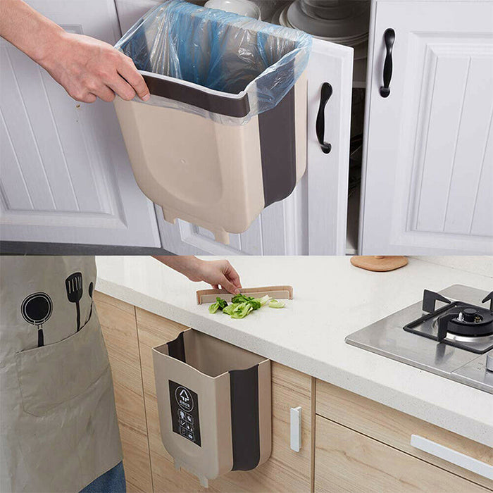Hanging Trash Can for Kitchen Cabinet Door, Wall Mounted Folding Waste Bin hanging cabinet 