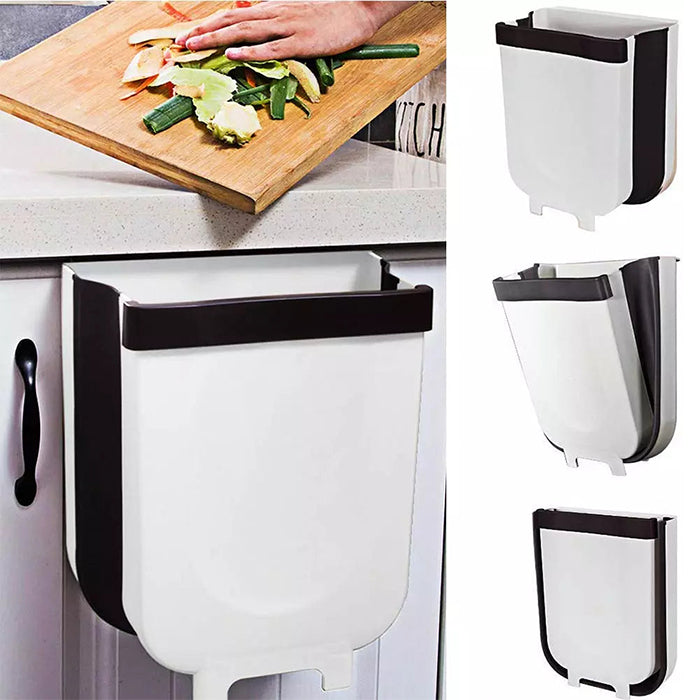 Hanging Trash Can for Kitchen Cabinet Door, Wall Mounted Folding Waste Bin white