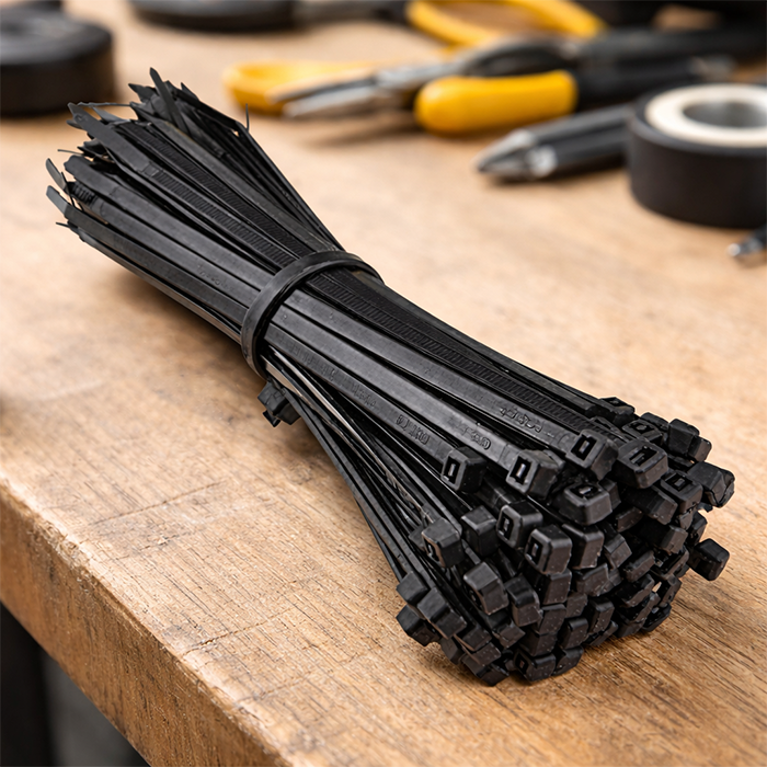 Black cable ties bundle for strong wire management and fastening applications in homes and workshops Qatar