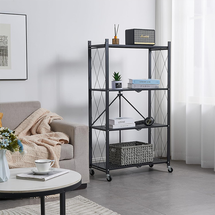 Heavy Duty Multi Tier Foldable Storage Rack with Movable Wheel For Kitchen