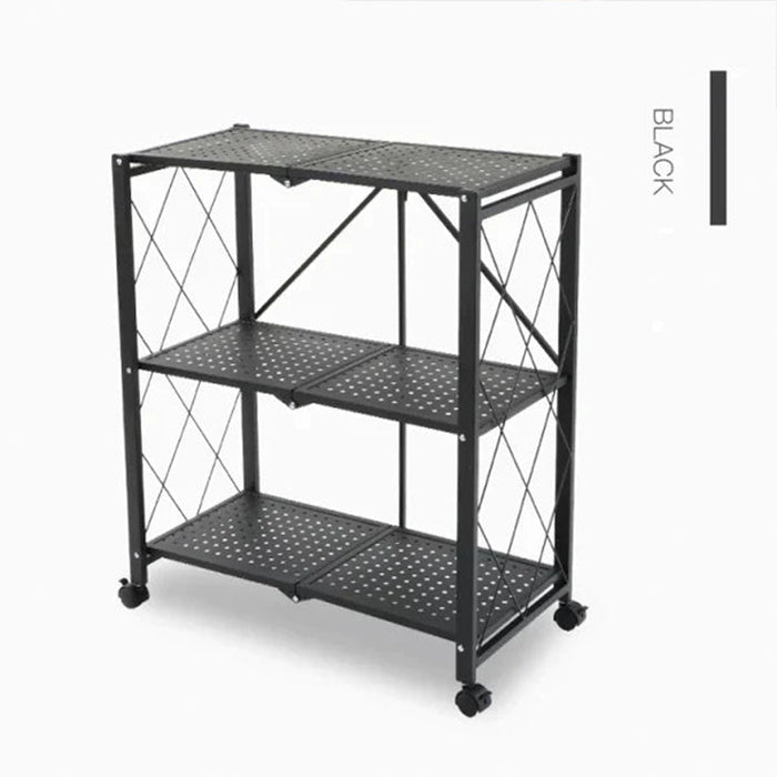 Heavy Duty Multi Tier Foldable Storage Rack with Movable Wheel For Kitchen, Pantry Laundry 3 tier