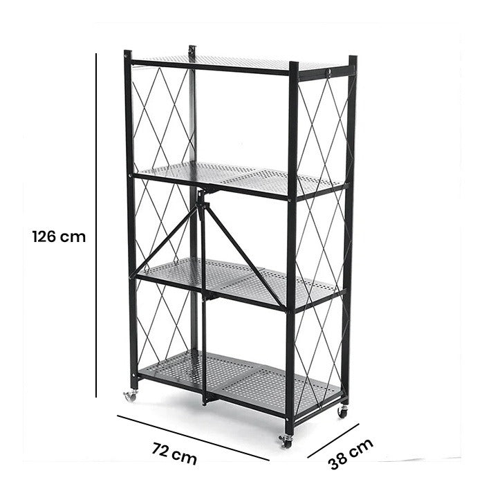 Heavy Duty Multi Tier Foldable Storage Rack with Movable Wheel For Kitchen, Pantry Laundry 4 tier dimensions