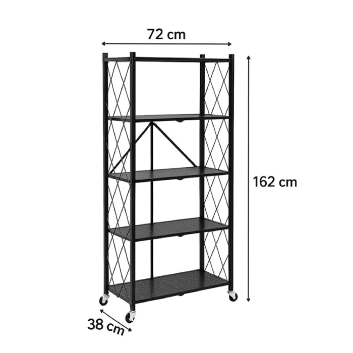 Heavy Duty Multi Tier Foldable Storage Rack with Movable Wheel For Kitchen, Pantry Laundry 5 Tier dimensions