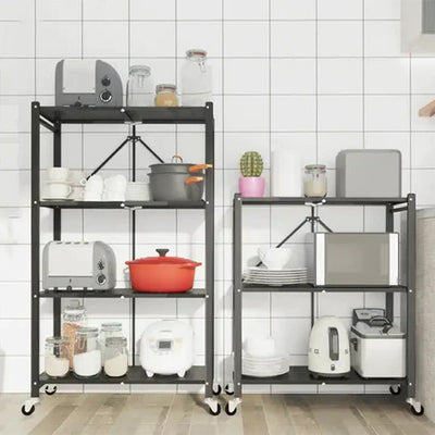 Heavy Duty Multi Tier Foldable Storage Rack with Movable Wheel For Kitchen, Pantry Laundry movable