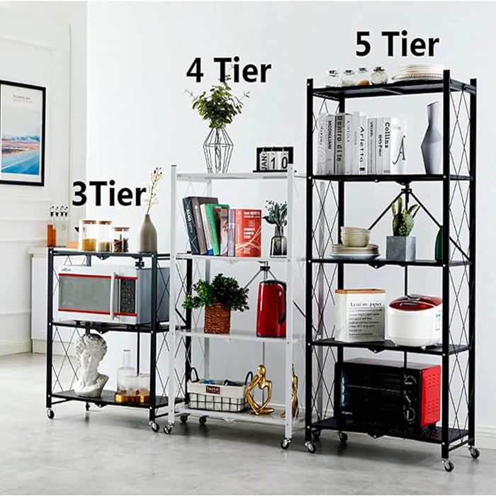 Heavy Duty Multi Tier Foldable Storage Rack with Movable Wheel For Kitchen, Pantry Laundry multiple tiers