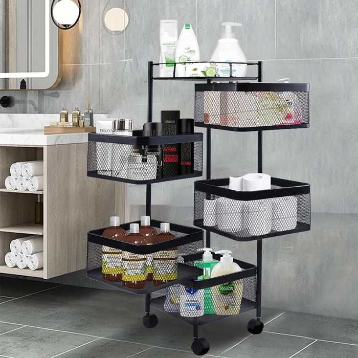 Homesouq Qatar kitchen organizer rack, metal rotatable rack rotating shelf for kitchen cart storage with wheels