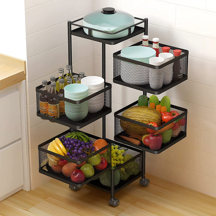 Homesouq Qatar rotatable rack kitchen rotating storage rack, sleek rotating shelf for kitchen with wheels