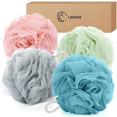 4 pcs colorful bath sponge set with packaging box soft mesh shower loofah sponge bundle Qatar