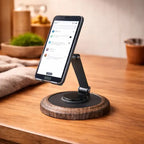 Smartphone mounted on angled desk stand for comfortable reading and browsing in Homesouq Qatar