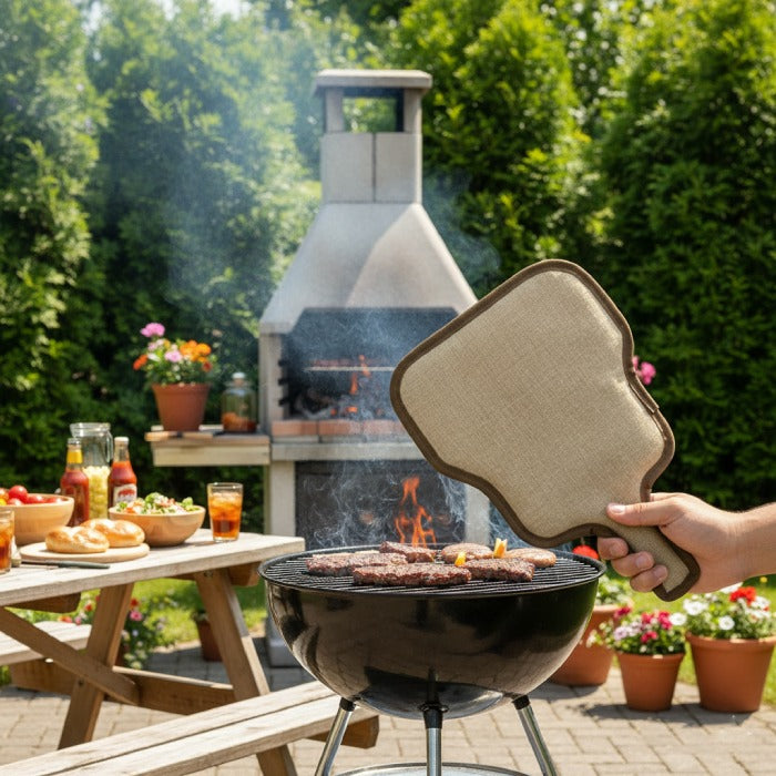 Natural jute fan ideal for outdoor cooking and BBQ charcoal ignition – Homesouq Qatar