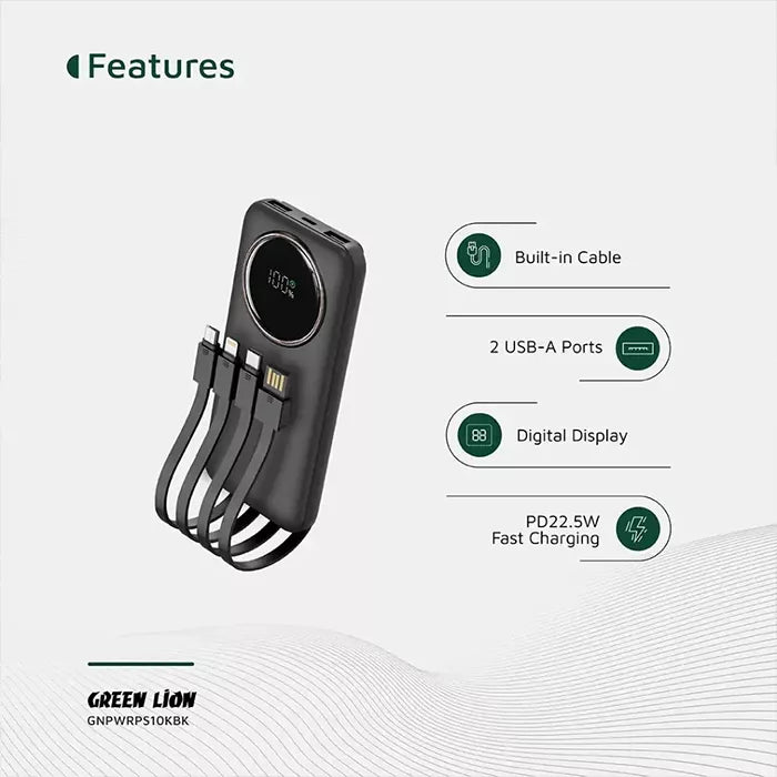 Green Lion power bank features overview including cables ports display and fast charging homesouq Qatar