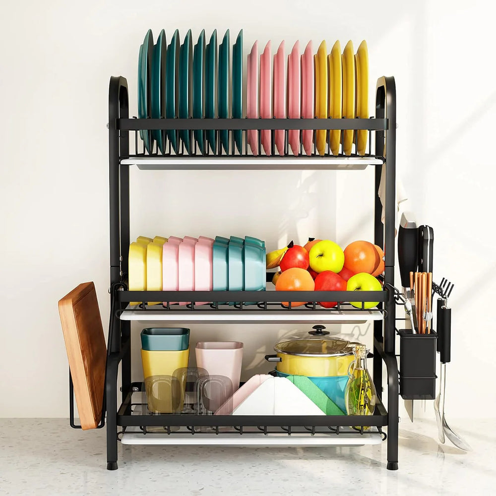 Practical dish drying rack with separate compartments for drying utensils