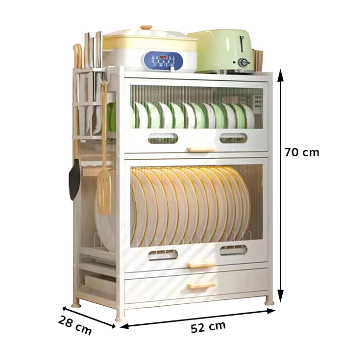 Stainless steel dish rack with shelves inside a storage cabinet, compact kitchen dish rack for drying plates Qatar