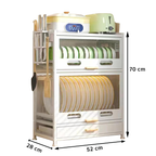 Stainless steel dish rack with shelves inside a storage cabinet, compact kitchen dish rack for drying plates Qatar