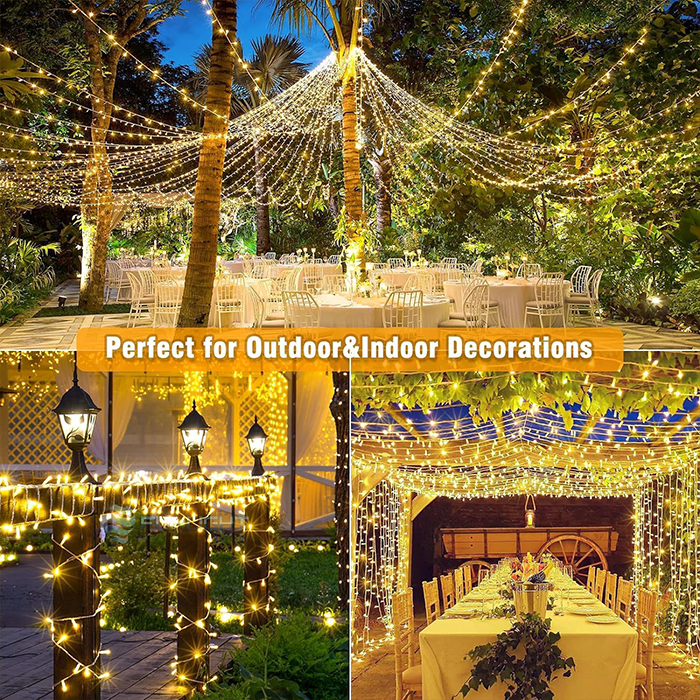 Energy-efficient warm LED string lights, 8 lighting modes for parties, weddings, and events