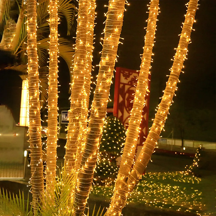 Warm LED string lights with 8 lighting modes, perfect for indoor and outdoor decoration