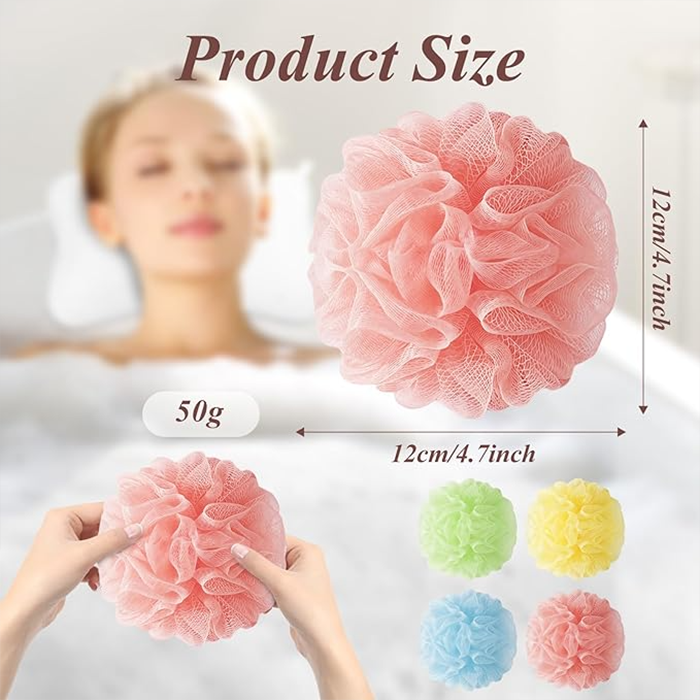 large size bath sponge 50g soft mesh body scrubber with size measurement and color options Qatar