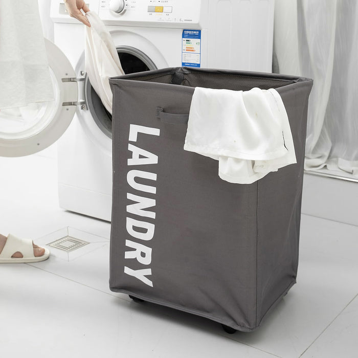Large Rolling Laundry Basket with Handle on Wheels, Foldable Laundry Hamper