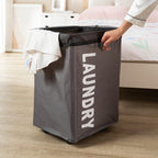Large Rolling Laundry Basket with Handle on Wheels, Foldable Laundry Hamper Durable
