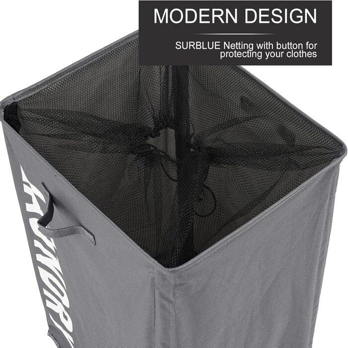 Large Rolling Laundry Basket with Handle on Wheels, Foldable Laundry Hamper Modern stand