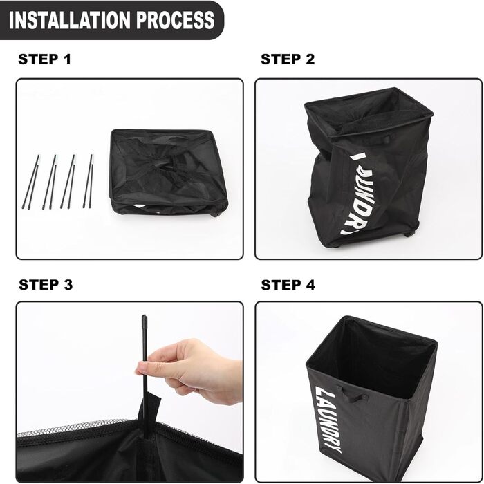 Large Rolling Laundry Basket with Handle on Wheels, Foldable Laundry Hamper installation
