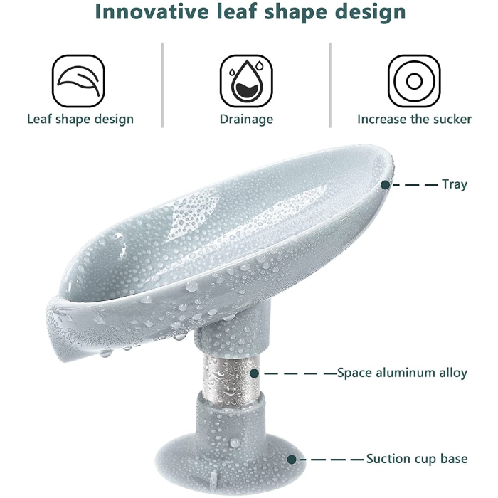 Leaf-Shape Self Draining Soap Dish Holder Easy Clean Soap Dish for Shower with Suction Cup Durable